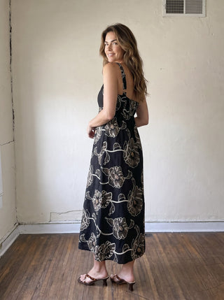 Midnight Botanicals Cotton Midi Dress
