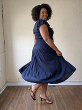 Load image into Gallery viewer, Extended Size Midnight Breeze Smocked Maxi Dress
