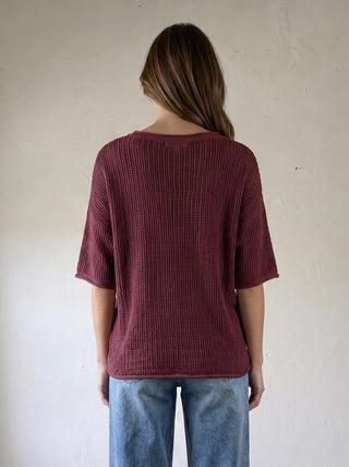 Textured Waffle Split Neck Top