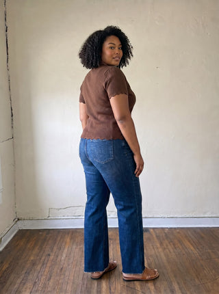 Extended Size Charlotte Scallop Button Sweater Tee | Brown