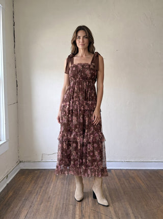 Autumn Rose Tie Shoulder Maxi Dress