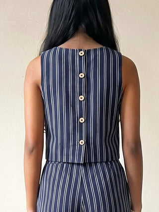 Coastal Lines Linen Blend Crop Top