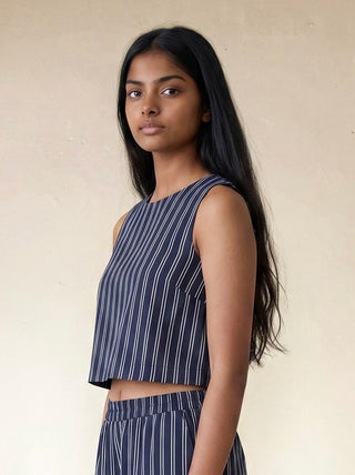 Coastal Lines Linen Blend Crop Top
