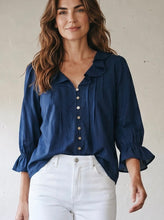 Load image into Gallery viewer, Blue Hour Ruffle Blouse
