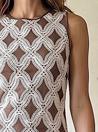 Geometric Lace Sleeveless Shift Dress
