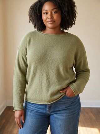 Extended Size Raw Edge Textured Pullover | Olive