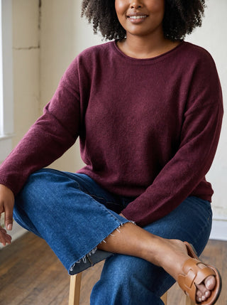 Extended Size Raw Edge Textured Pullover | Oxblood