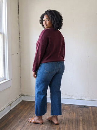 Extended Size Tummy Control Mid Rise Crop Wide Leg Jeans