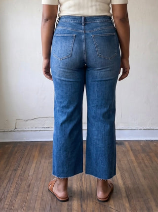 Extended Size Tummy Control Mid Rise Crop Wide Leg Jeans