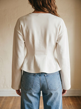 Sculpted Peplum Knit Top | Cream