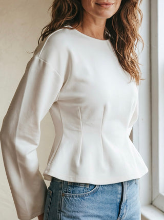 Sculpted Peplum Knit Top | Cream