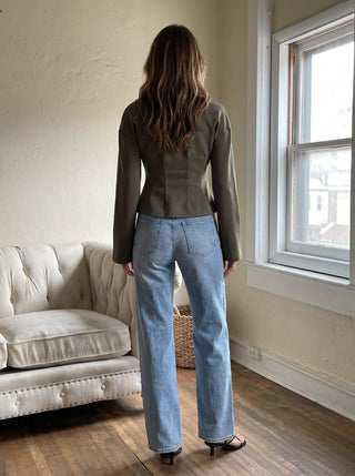 Sculpted Peplum Knit Top | Olive