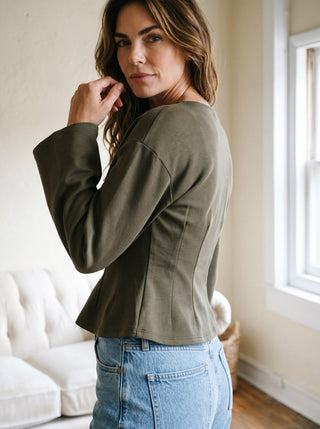 Sculpted Peplum Knit Top | Olive