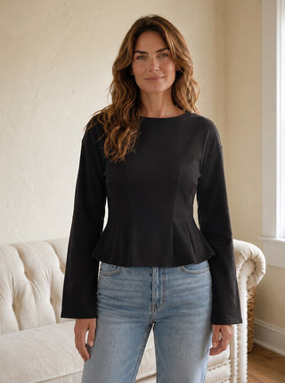 Sculpted Peplum Knit Top | Black