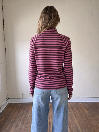 Weekend Stripe Mock Neck Top | Brown