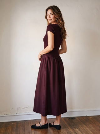SUNDAY EDITION BY LE LIS After Hours Knit Mix Midi Dress, black and beige knit fabric, fitted silhouette, stylish midi length.