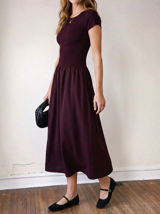 SUNDAY EDITION BY LE LIS After Hours Knit Mix Midi Dress in black, featuring a fitted silhouette and stylish knit fabric.
