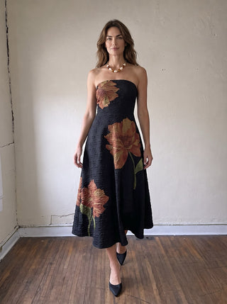 Autumn Bloom Jacquard Midi Dress