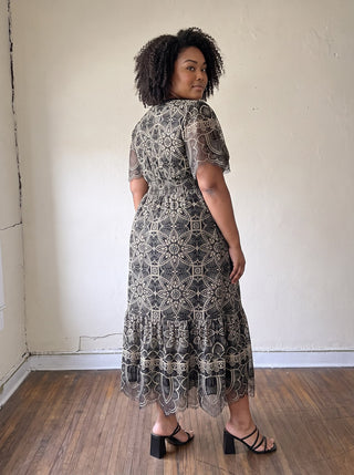 Extended Size Moonlit Lace Midi Dress