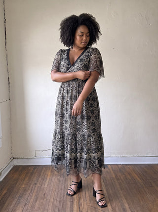 Extended Size Moonlit Lace Midi Dress
