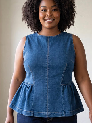 Extended Size Blue Ridge Denim Peplum Top