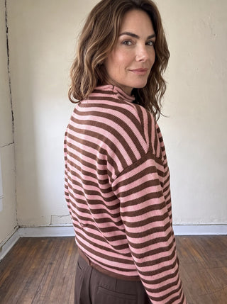 Elina Striped Collar Knit Top | Brown/Blush