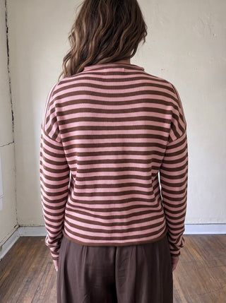 Elina Striped Collar Knit Top | Brown/Blush