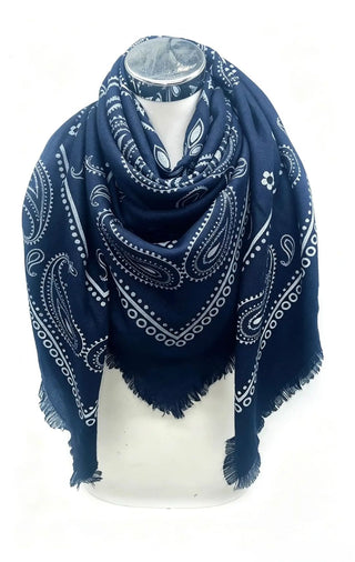 Paisley Wool Scarf | Navy/White