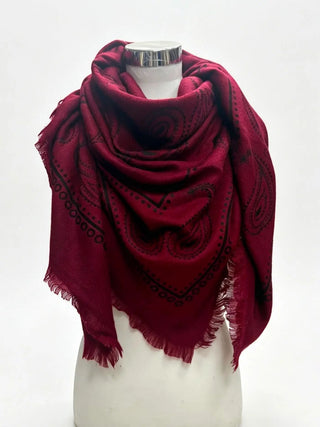Paisley Wool Scarf | Bordeaux/Black