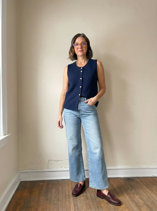 Navy Button Front Sweater Vest