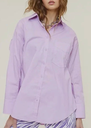 Oversized Everyday Cotton Button Down
with tan background 