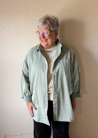 Oversized Pigment Washed Dress Shirt | Sage Fade 