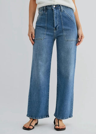 Patch Pocket Wide Leg Jeans