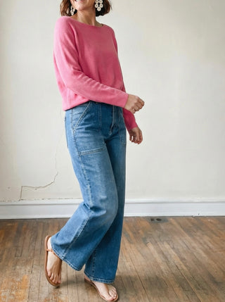 Hot Pink Fine Texture Boatneck Sweater
