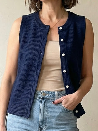 Navy Button Front Sweater Vest