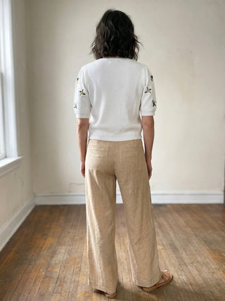 Tan Tailored Linen Blend Wide Leg Trousers