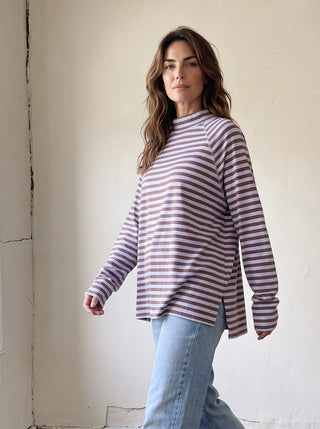 Weekend Stripe Mock Neck Top | Violet