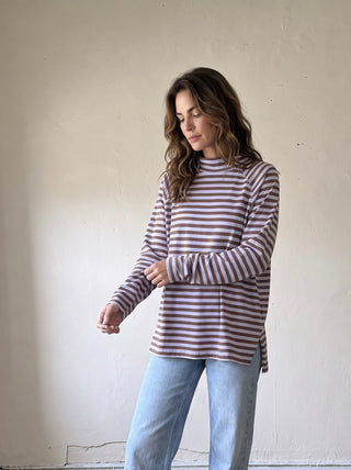 Weekend Stripe Mock Neck Top | Violet