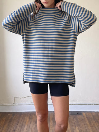 Weekend Stripe Mock Neck Top | Tan