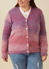 Load image into Gallery viewer, Chic and shimmering, the Purple Lurex Statement Button Cropped Cardigan adds a touch of glam to your wardrobe. Made from soft lurex knit fabric, it features a flattering cropped fit, cuffed sleeves, and eye-catching statement buttons for a polished finish.
