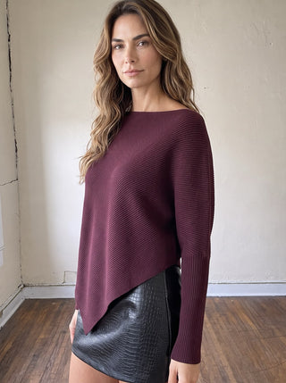 Ribbed Asymmetrical Sweater | Wine