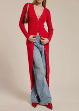 Load image into Gallery viewer, Ribbed Button Front Cardigan Dress with tan background 
