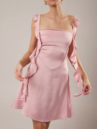 Ruffle Strap Satin Mini Dress