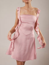 Load image into Gallery viewer, Ruffle Strap Satin Mini Dress
