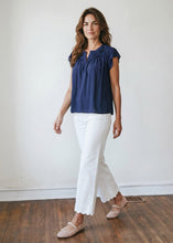 Load image into Gallery viewer, Ruffled Navy Blue Henley Blouse
