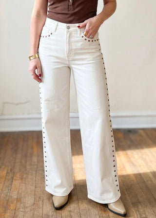 Saddle Row Studded Palazzo Jeans