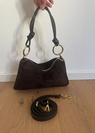 Sam Suede Shoulder Bag Dark Brown