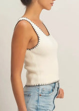 Load image into Gallery viewer, White Contrast Stitch Square Neck Ribbed Tank
