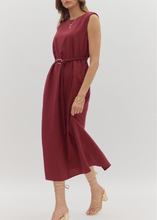 Load image into Gallery viewer, Woman wearing a burgundy dress on a white background
