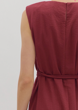 Load image into Gallery viewer, Maroon dress on a mannequin against a light gray background
